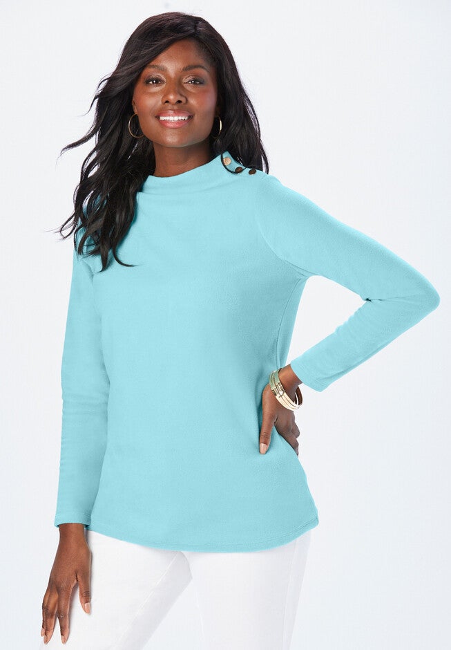 Fleece Funnel Neck Top, LIGHT AQUA, hi-res image number null