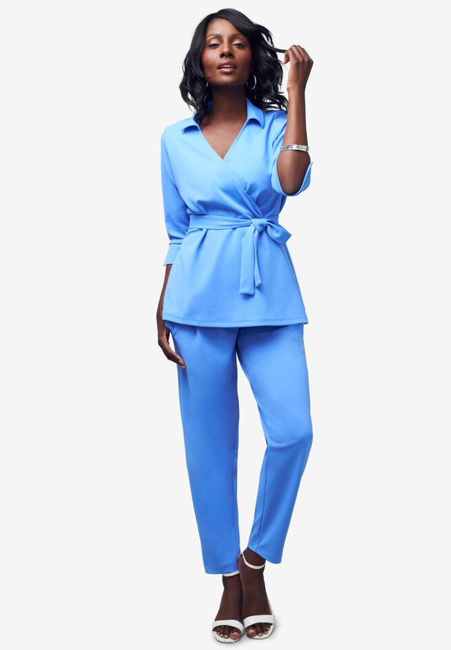 Stretch Knit Crepe Wrap Top, , alternate image number null