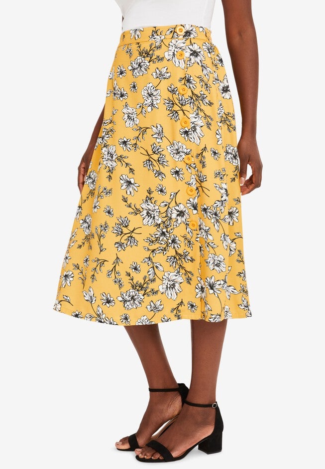 Side-Button Midi Skirt, , alternate image number 2