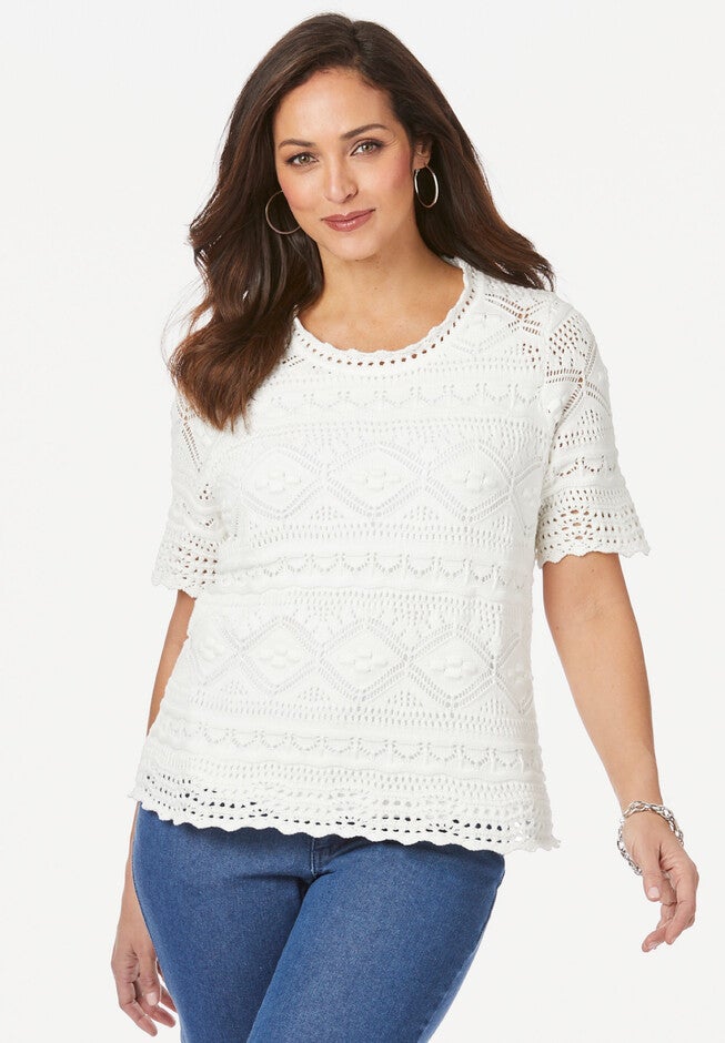 Openwork Sweater Pullover, WHITE, hi-res image number 0