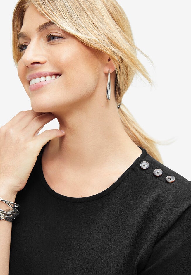 Crepe Button Shoulder Top, , alternate image number 3