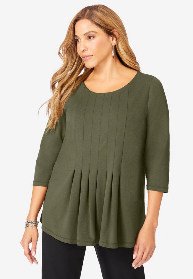 Boatneck Pleated Tunic, DARK OLIVE GREEN, hi-res image number null