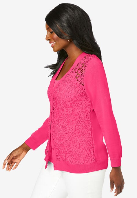 Crochet Open Front Cardigan, , alternate image number null
