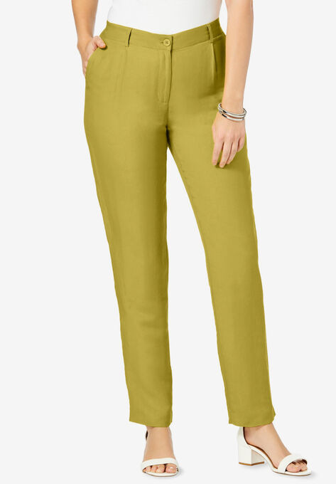 Linen Pleat-Front Pant, OLIVE YELLOW, hi-res image number null