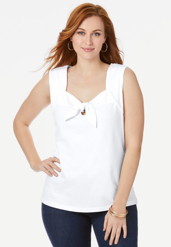 Tie Front Tank, WHITE, hi-res image number 0