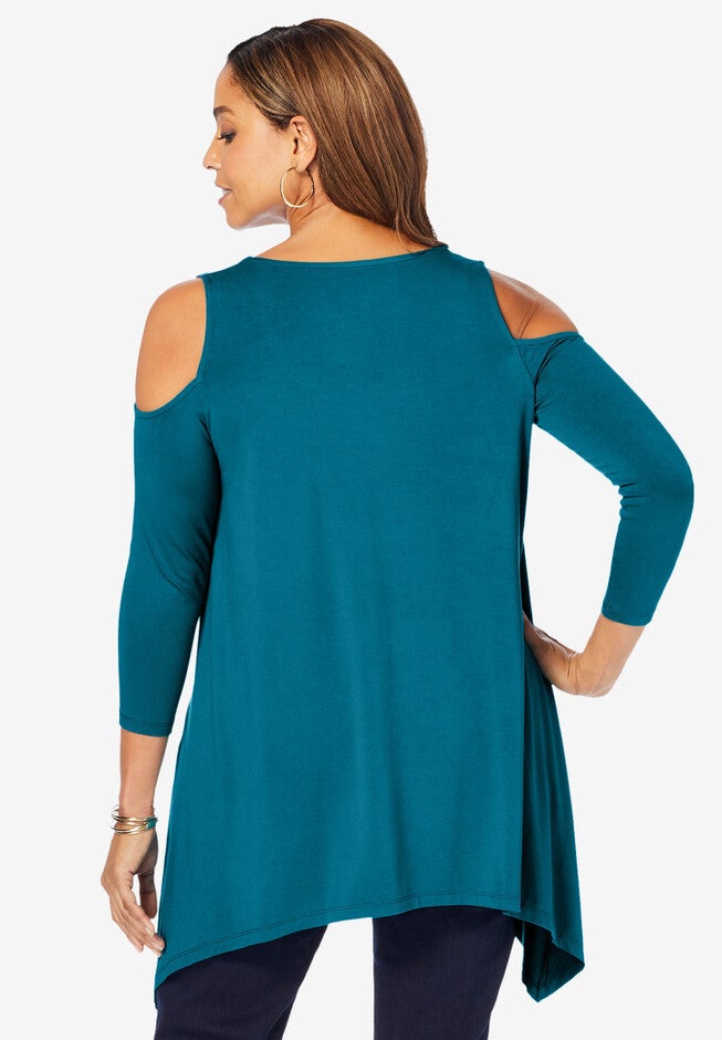 Cold Shoulder Hanky Hem Tunic, , on-hover image number 1