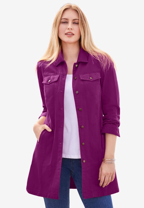 Long Denim Jacket, PURPLE TULIP, hi-res image number null