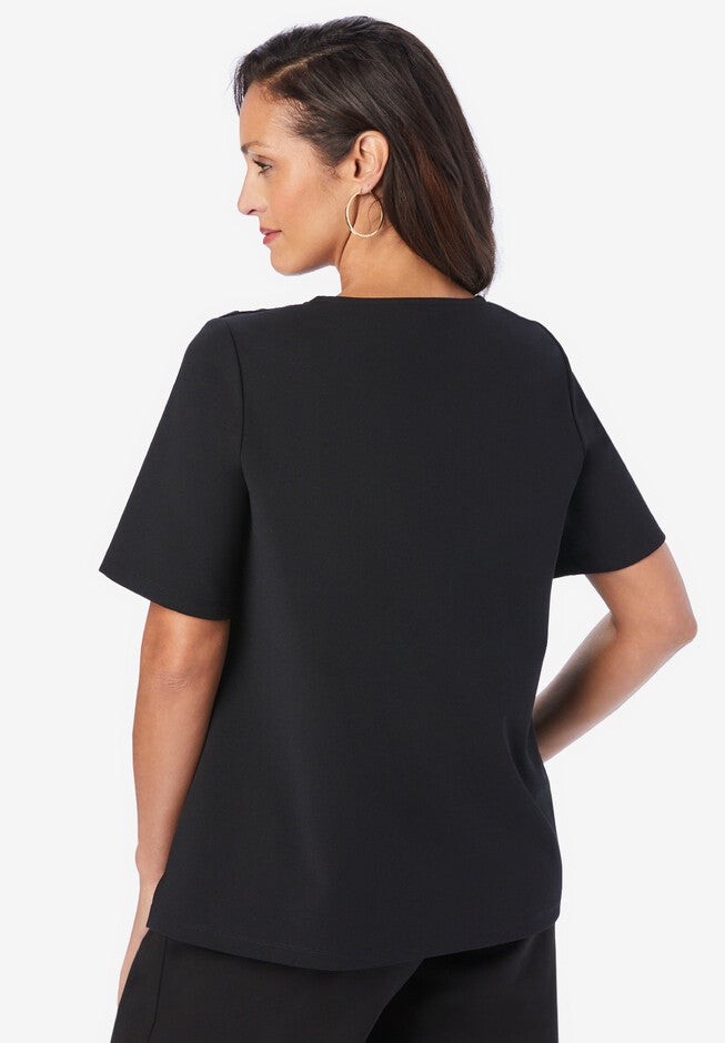 Crepe Button Shoulder Top, , on-hover image number 1
