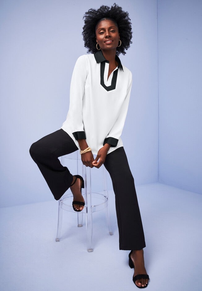 Georgette Satin Trim Blouse, , alternate image number null