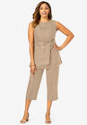 Linen Blend Capri Set, NEW KHAKI, hi-res image number null