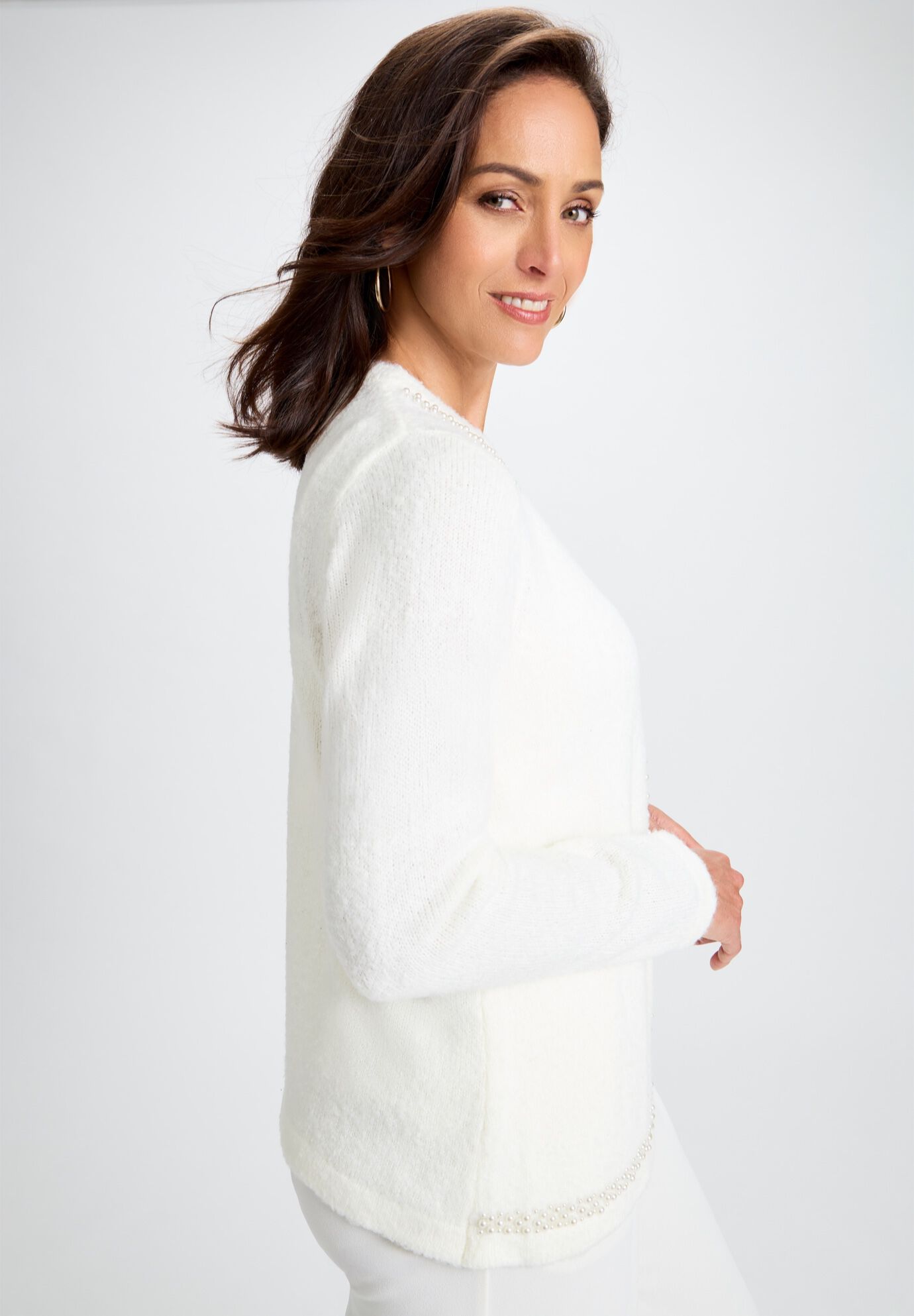 Boucle Pearl Cardigan, IVORY PEARL, alternate image number 3