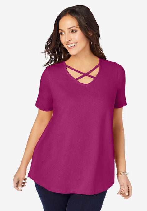 Crisscross Strap Tee, RASPBERRY, hi-res image number null