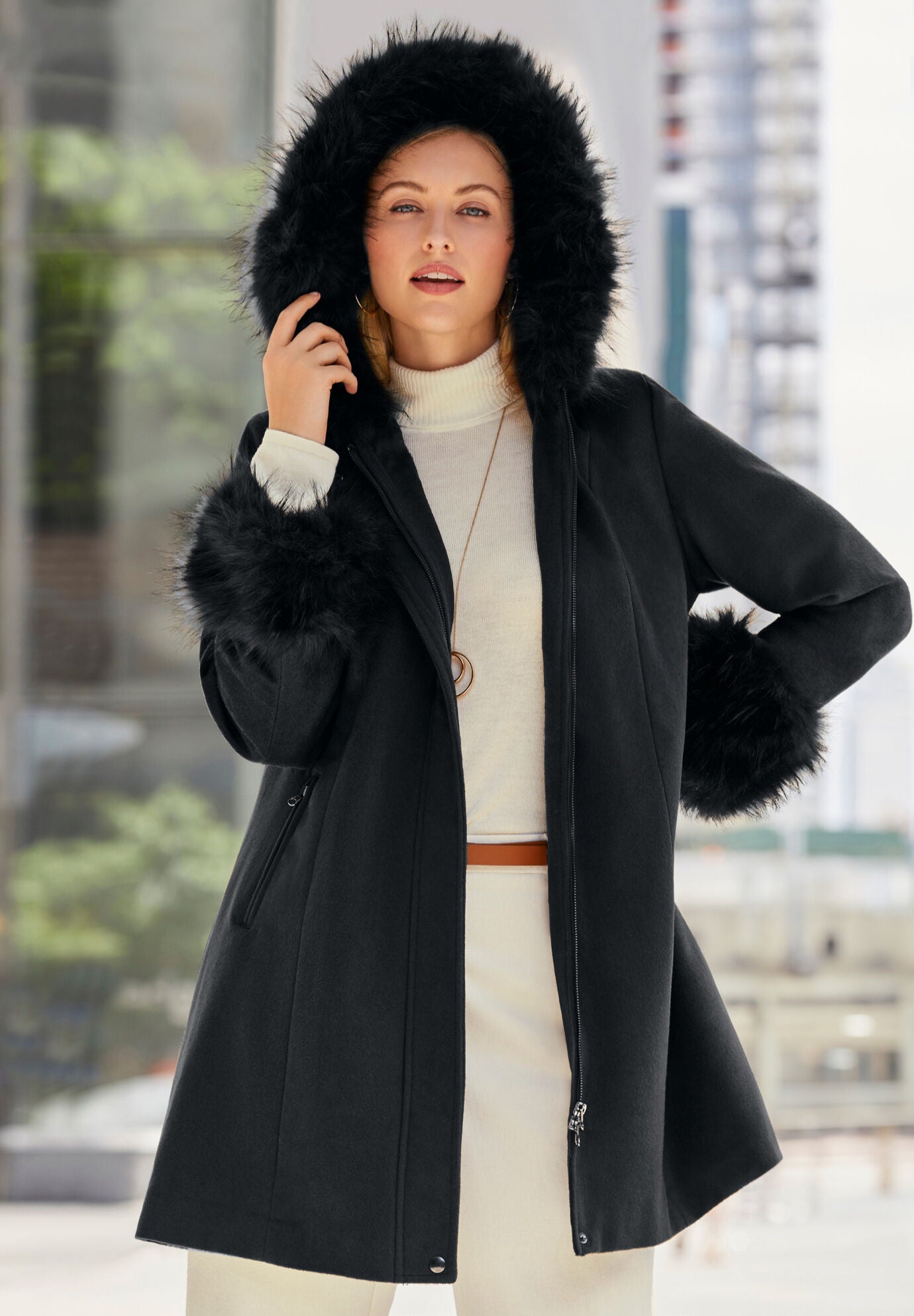 Hooded Faux Fur Trim Coat Fullbeauty Outlet