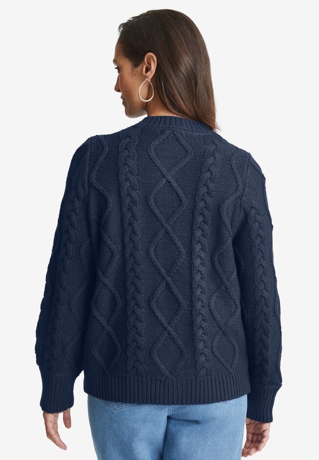 Button Front Cable Cardigan, , on-hover image number null