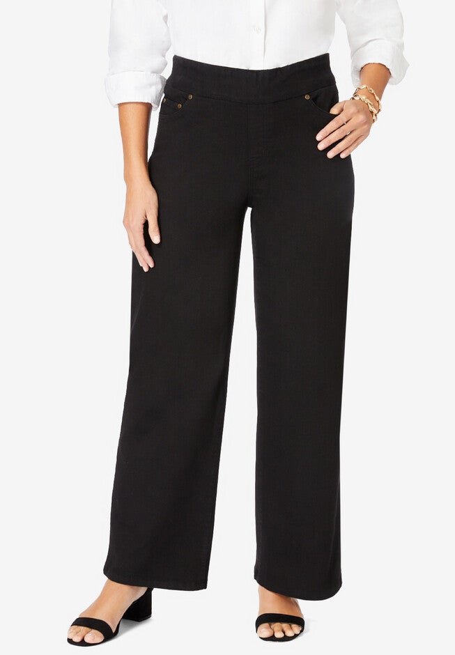Comfort Waist Stretch Denim Wide Leg Jean, BLACK, hi-res image number null