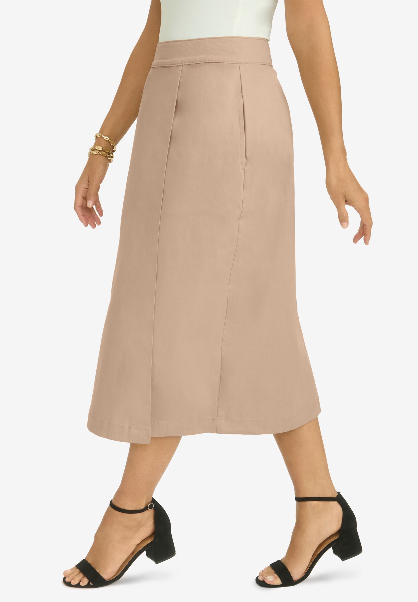 Chino Faux Wrap Skirt, NEW KHAKI, alternate image number 2