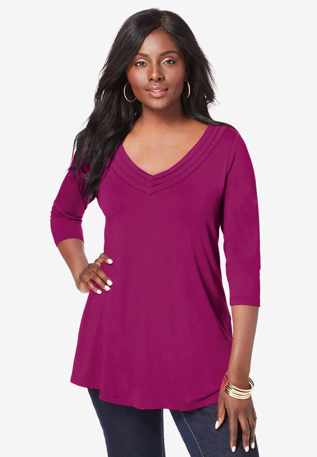 A-Line Pleated Tunic, RASPBERRY, hi-res image number 0