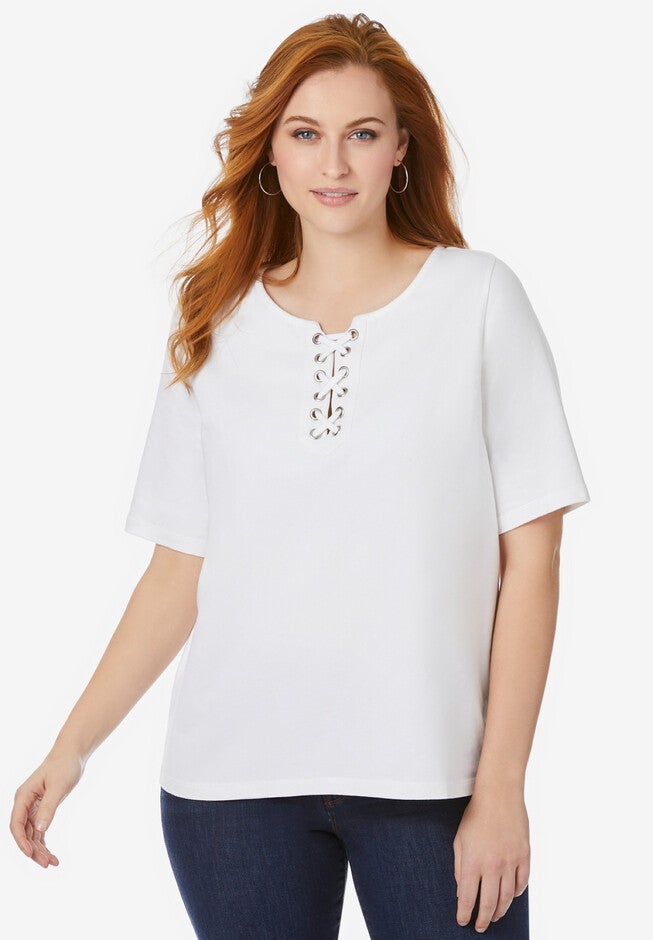 Lace Up Tee, WHITE, hi-res image number 0