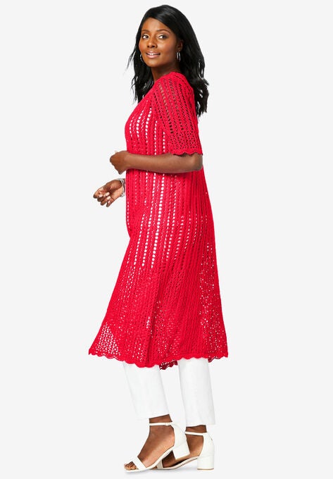 Scalloped Crochet Sweater Duster, , alternate image number null