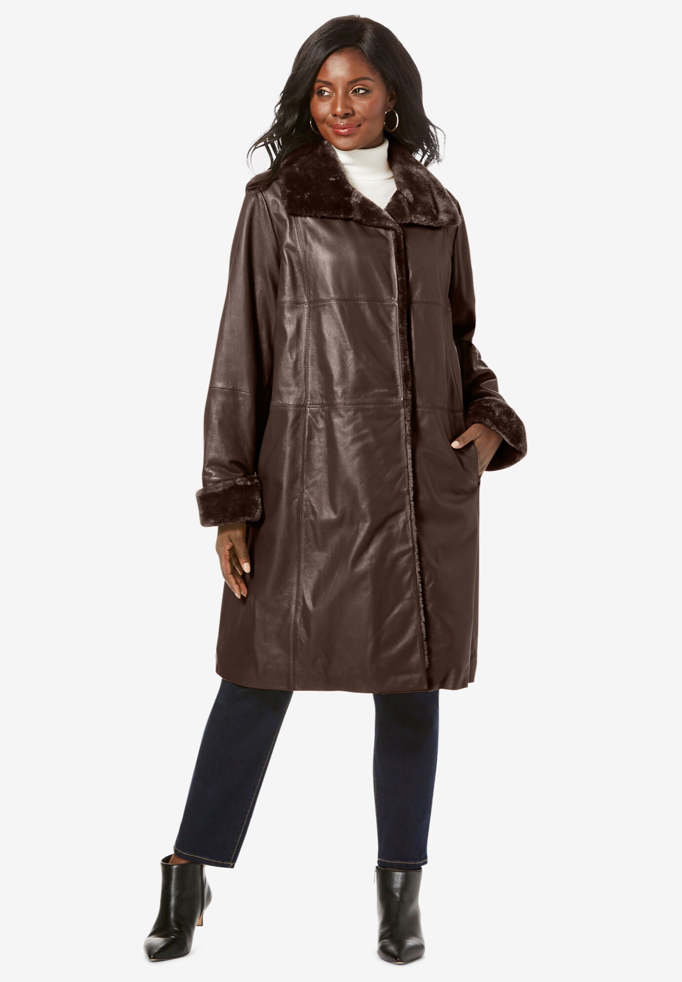 Black leather swing coat sales