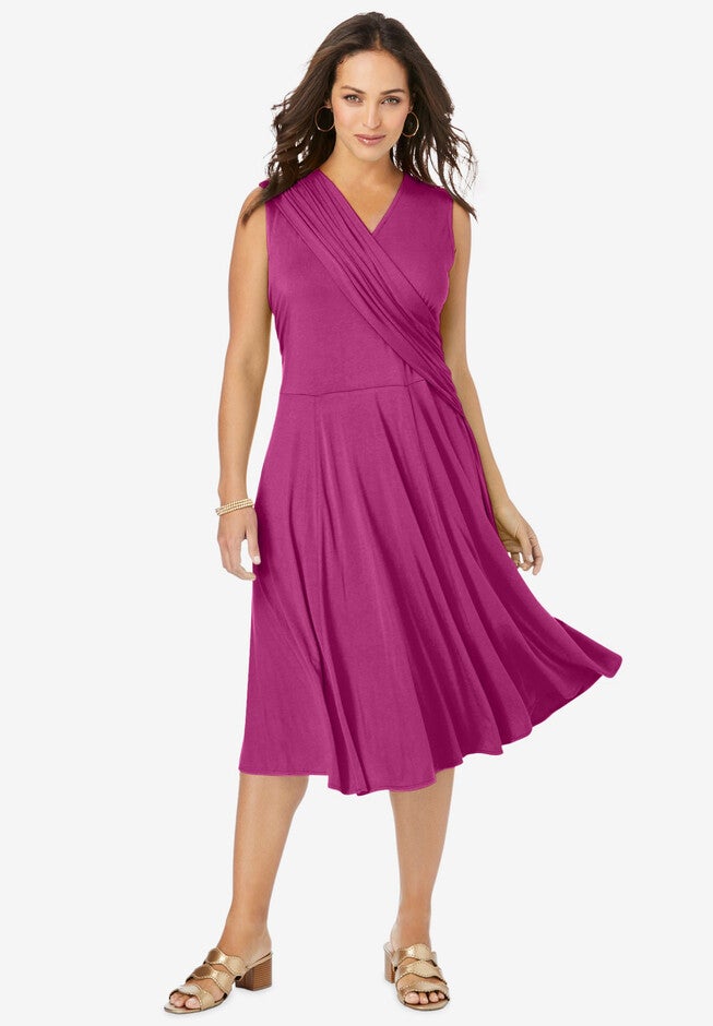 Stretch Knit Drape-Over Dress, RASPBERRY, hi-res image number null