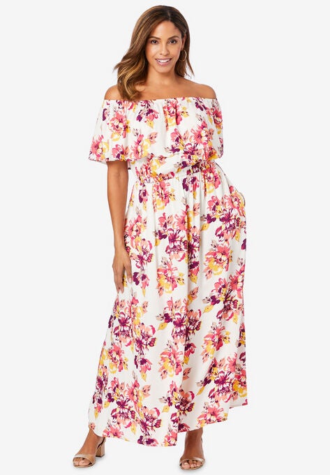 Off-The-Shoulder Maxi Dress, MULTI BOLD FLORAL, hi-res image number null