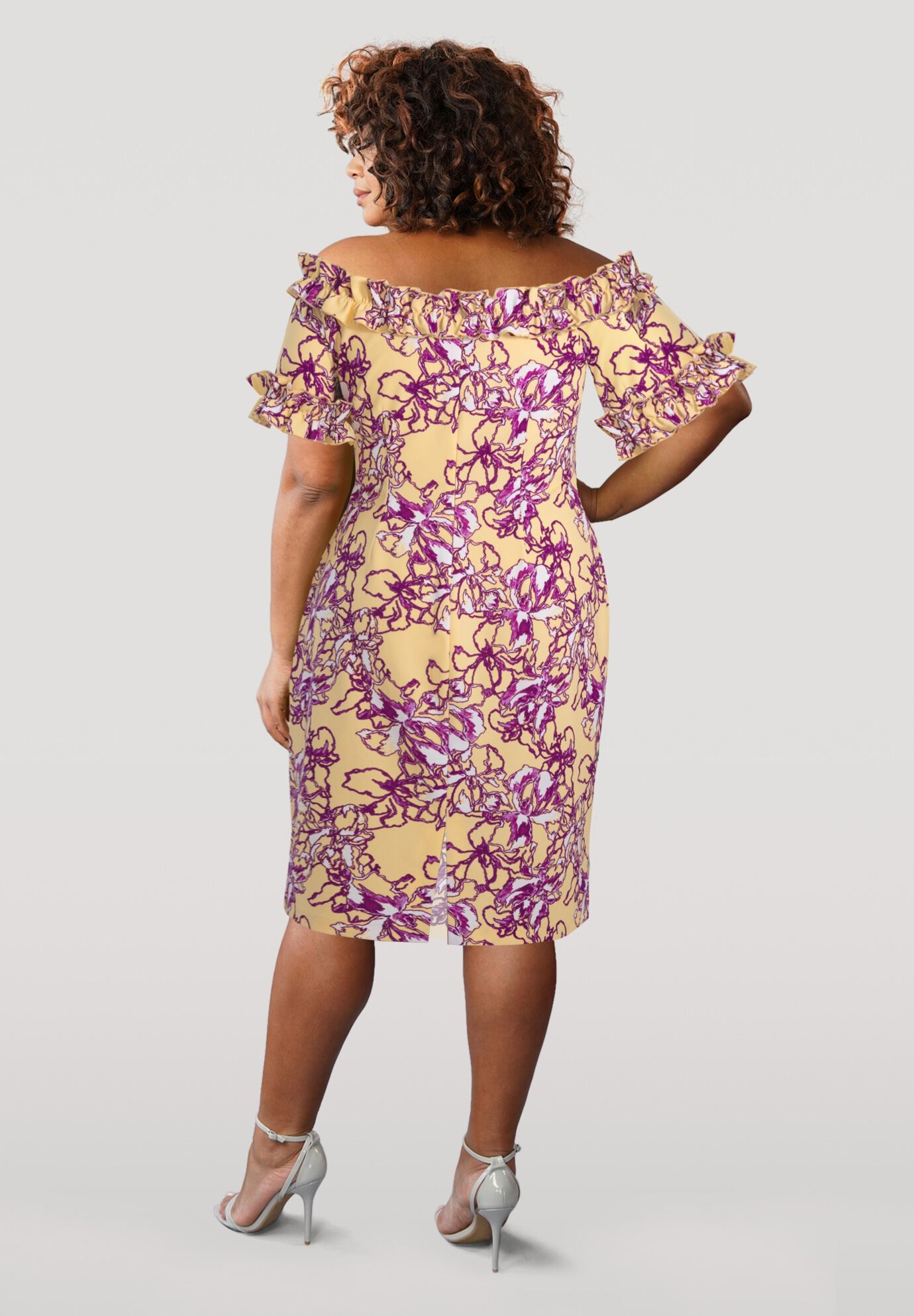 Plus Size Floral Midi Dress, YELLOW, on-hover image number 1