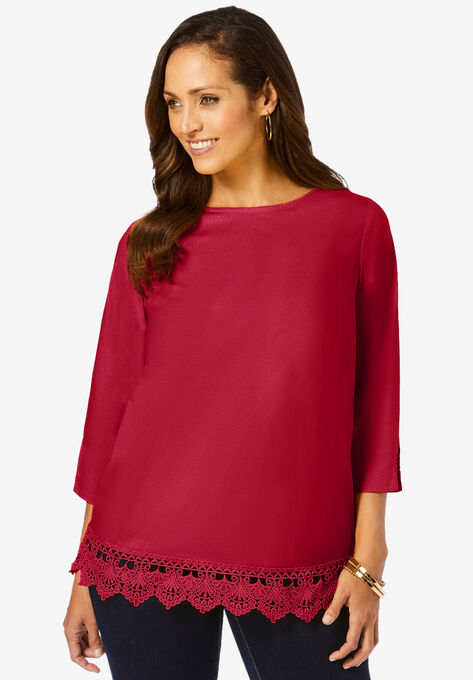 Lace Trim Blouse, CLASSIC RED, hi-res image number null