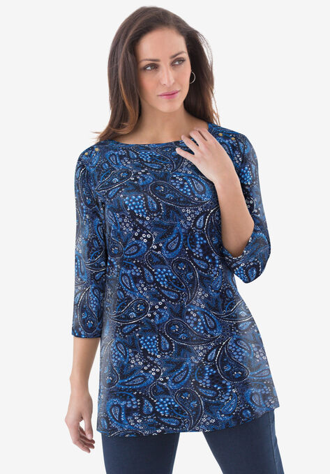 Boatneck Tunic, NAVY GARDEN PAISLEY, hi-res image number null