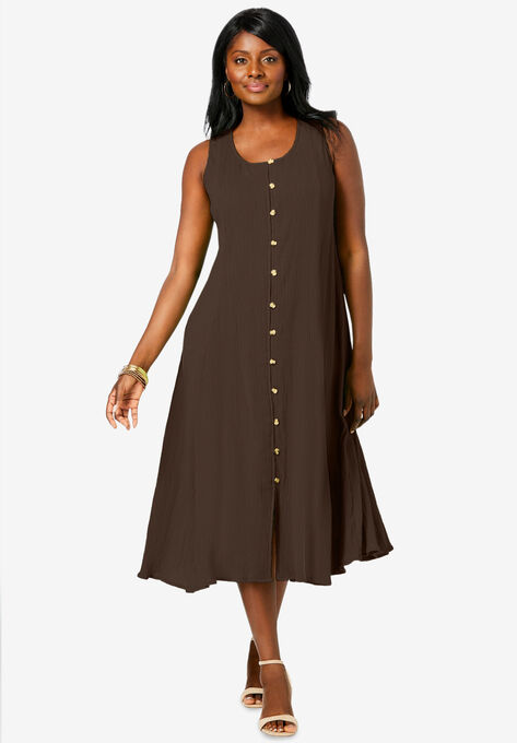 Button-Down Gauze Maxi, CHOCOLATE, hi-res image number null