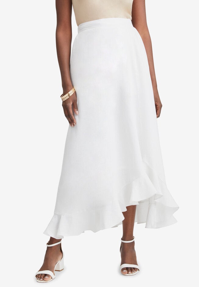 Linen Ruffle Maxi Skirt, WHITE, hi-res image number null