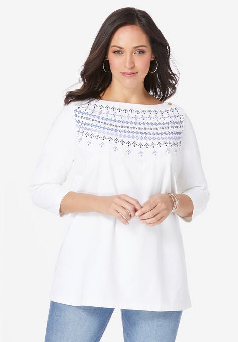 Boatneck Tunic, BLUE FAIR ISLE EMBROIDERY, hi-res image number null
