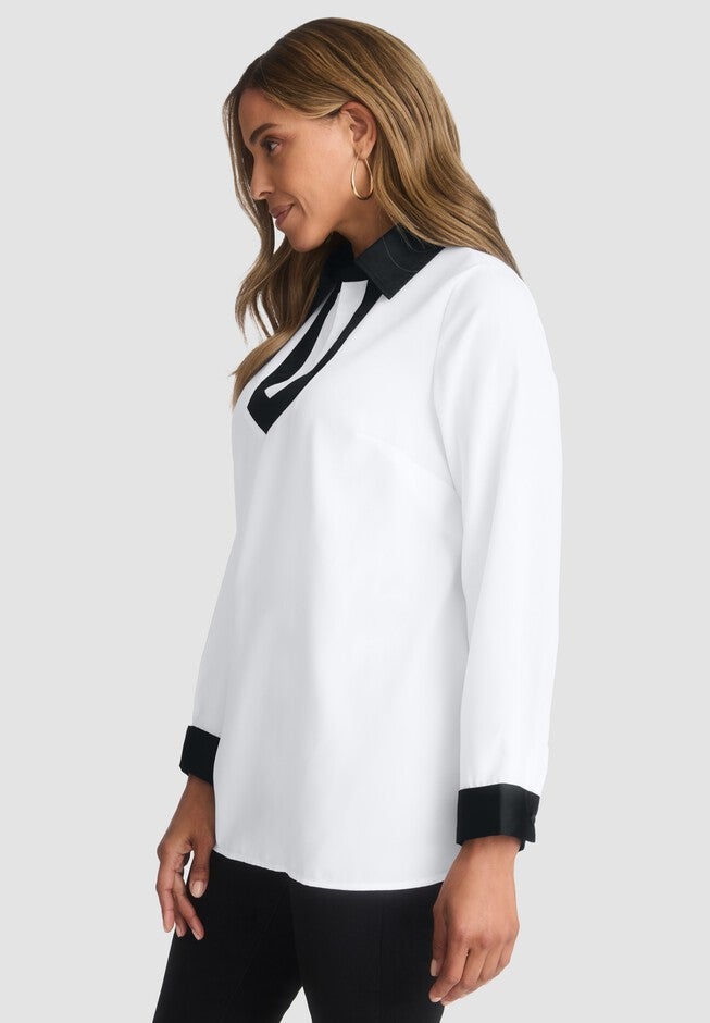 Georgette Satin Trim Blouse, , alternate image number null