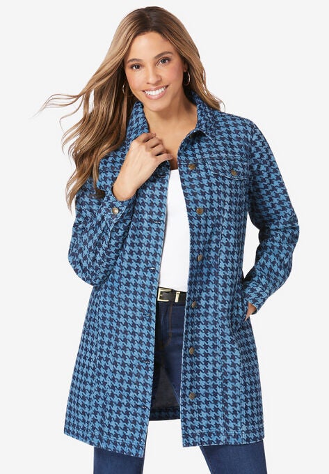 Long Denim Jacket, DENIM HOUNDSTOOTH, hi-res image number null