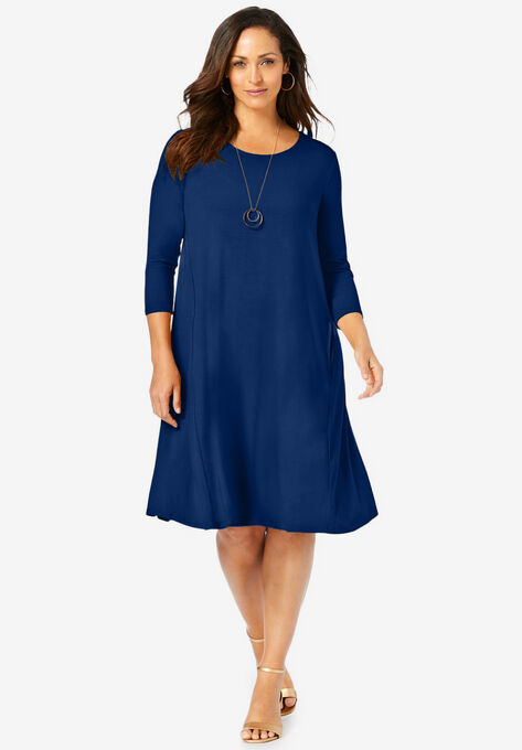 Three-Quarter Sleeve T-shirt Dress, EVENING BLUE, hi-res image number null