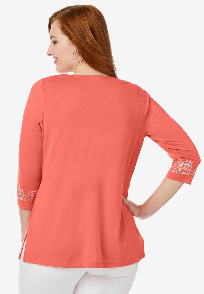 Embroidered Notch Neck Tunic, , on-hover image number 1
