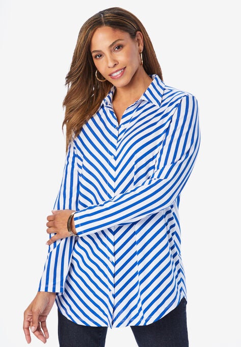 Boyfriend Shirt Tunic, DARK SAPPHIRE SIMPLE CHEVRON, hi-res image number null