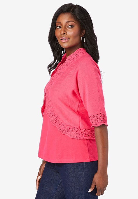 Crochet Trim Shrug, , alternate image number null