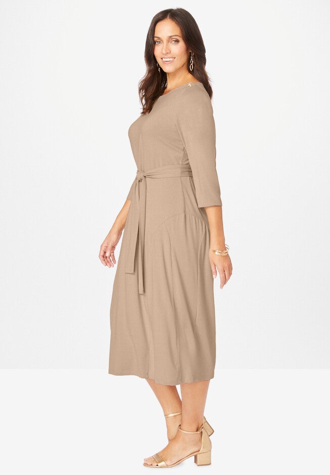 Button Boatneck Midi Dress, , alternate image number 2