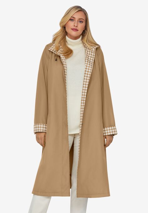 Contrast Hood Raincoat, SOFT CAMEL HOUNDSTOOTH, hi-res image number null
