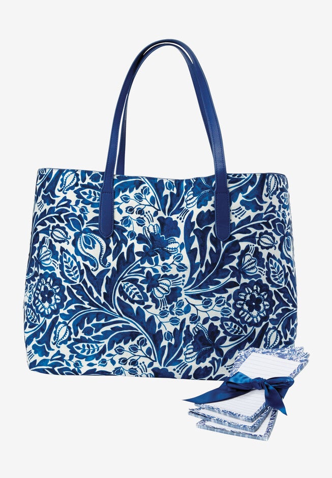 2-Piece Tote & Memo Pad Set, BRIGHT COBALT TAPESTRY FLORAL, hi-res image number 0