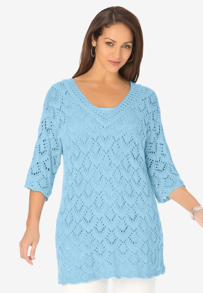 Pointelle Sweater, MEADOW BLUE, hi-res image number 0