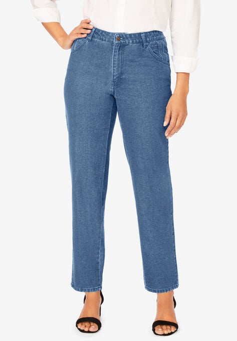 Classic Cotton Denim Straight Jeans, MEDIUM STONEWASH, hi-res image number null
