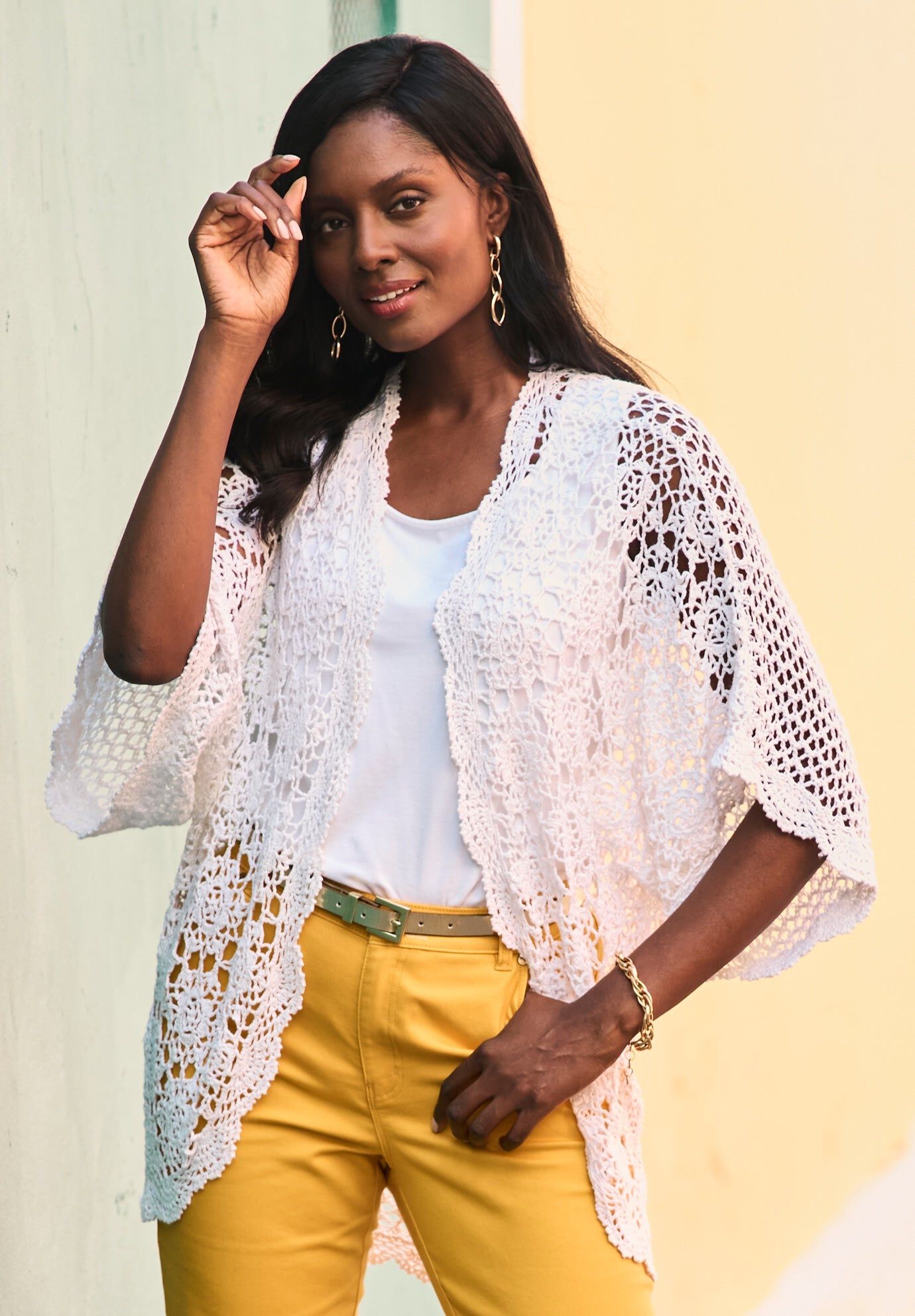 Crochet Cardigan, WHITE, hi-res image number 0