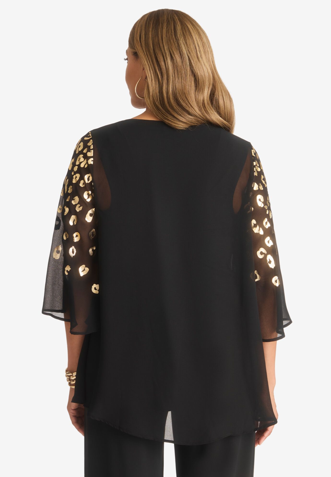 Georgette Flutter Top, RED ABSTRACT CHEETAH, on-hover image number 1