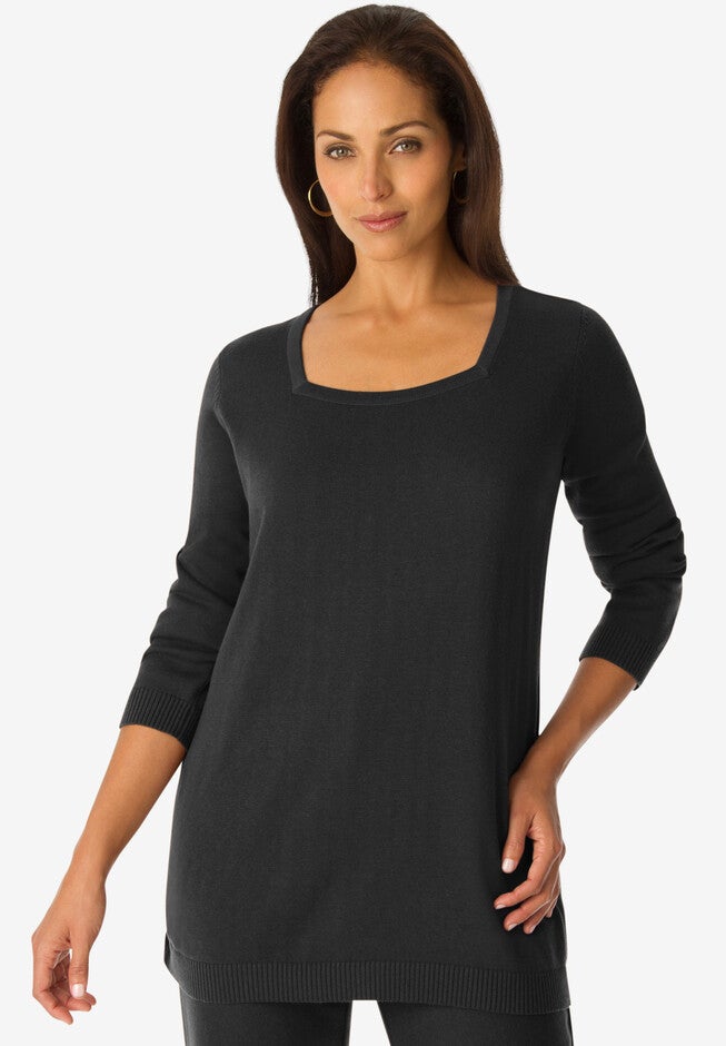 Squareneck Sweater Tunic, BLACK, hi-res image number 0
