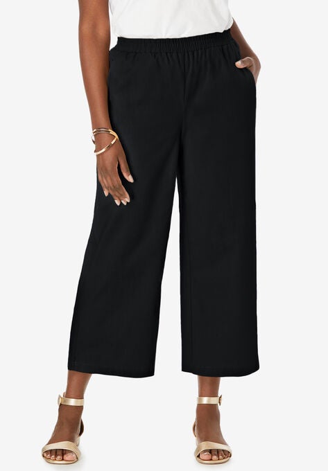 Wide Leg Linen Crop Pant, BLACK, hi-res image number null