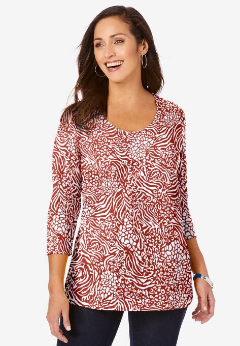 Scoop-Neck Tee, RED OCHRE MIXED ANIMAL, hi-res image number null