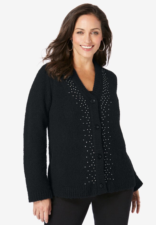 Embellished Mohair Cardigan, BLACK SHIMMER BORDER, hi-res image number null