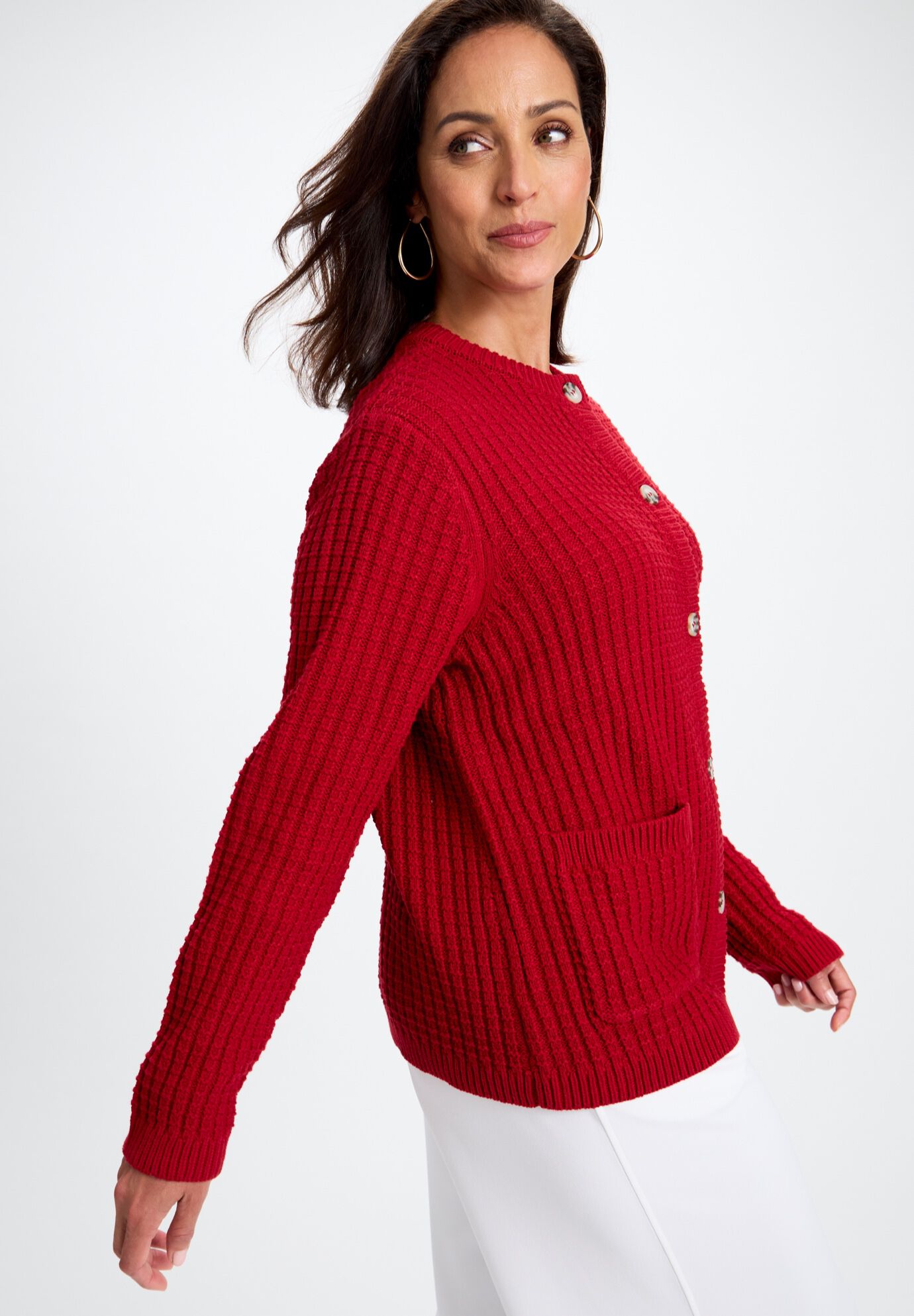 Boxy Stitch Cardigan, CLASSIC RED, alternate image number 2